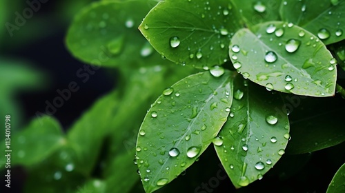 Dew Laden Leaves Amid Misty Ambiance Suggesting Active in a Natural Serene Landscape photo