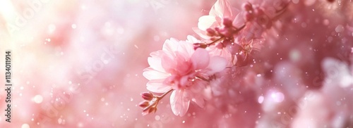 Delicate pink blossoms on a branch, soft focus and bokeh effect, springtime floral image.