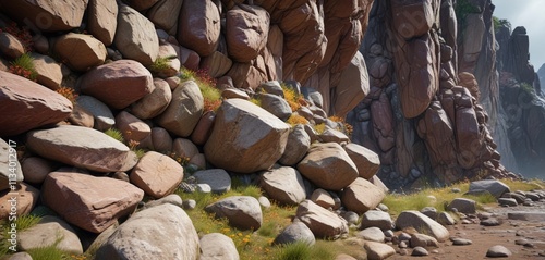 A group of rocks forming a natural wall to block the wind and rain, natural shelter, stone barrier