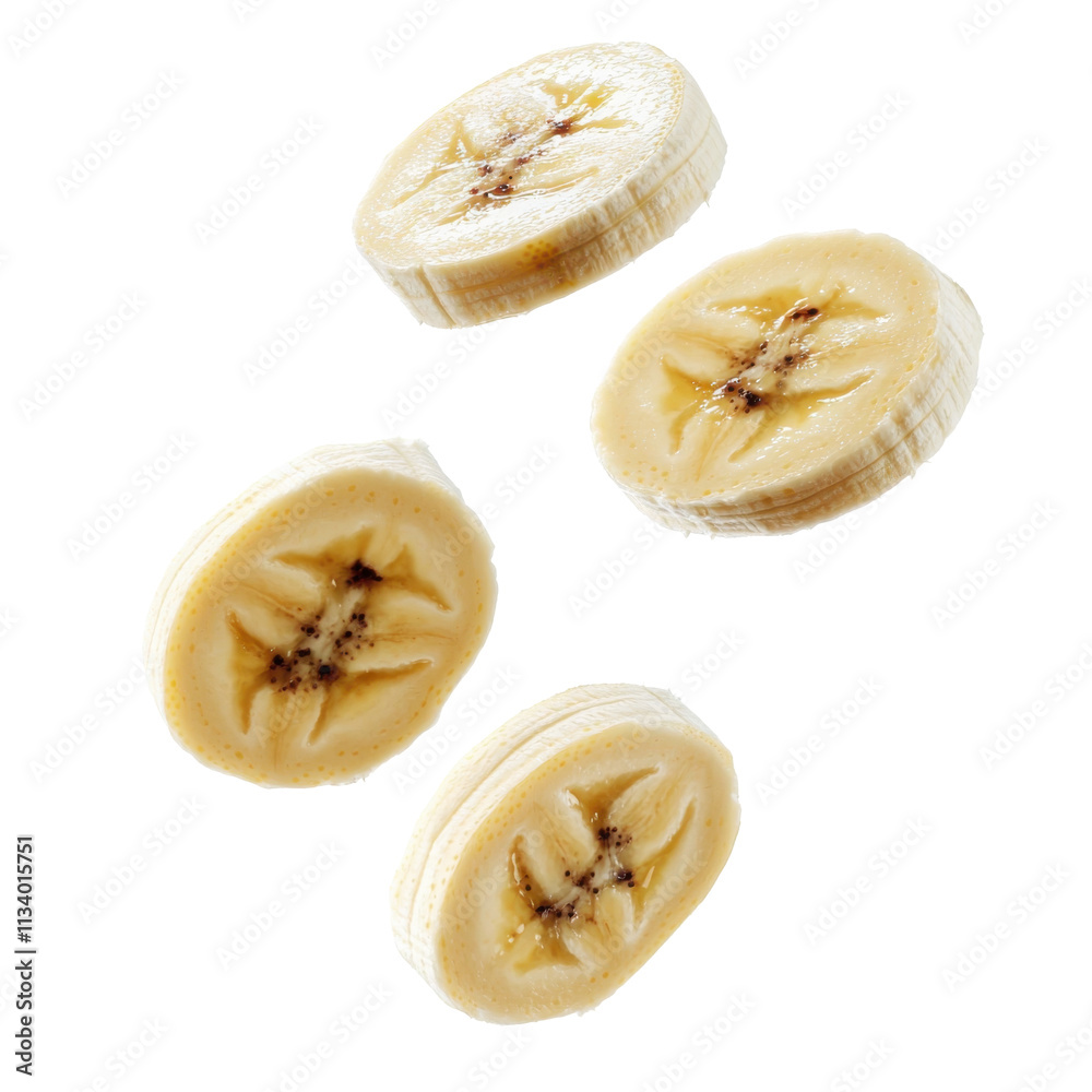 Banana Slices Falling Isolated on PNG Transparent Background