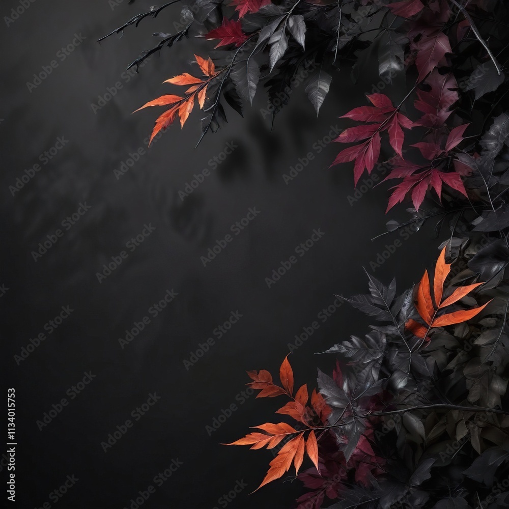 Black leaves and twigs in a dark, empty space, dark, branch Black leaves and twigs in a dark, empty space, dark, branch
