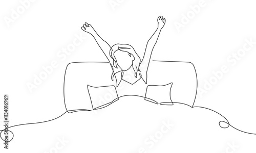 Sleeping Woman One Line Drawing. Female Abstract Minimal Drawing. Continuous One Line of Sleeping Woman Illustration. Modern Trendy Contour Drawing. Vector EPS 10.	