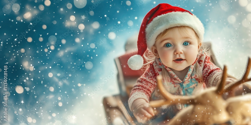 A child dressed as Santa Claus has fun amidst the falling snow at Christmas. A child dressed as Santa Claus has fun amidst the falling snow at Christmas.