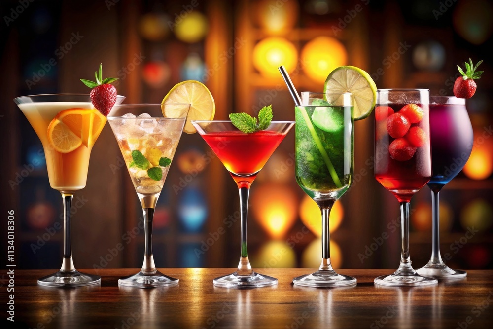 Set of various cocktails on a black background generative ai Set of various cocktails on a black background generative ai