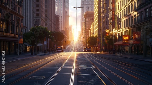 Downtown San Francisco with California Street and Cable Cars
