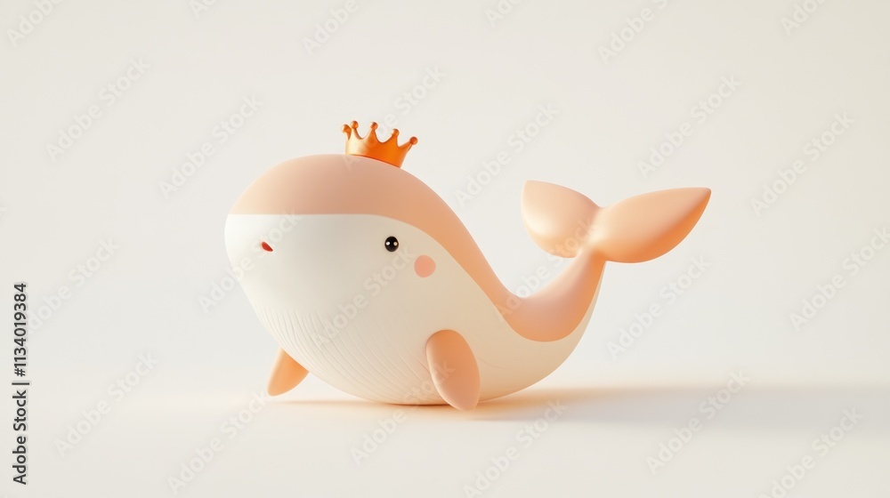 Cute cartoon whale with golden crown, isolated on white background. Cute cartoon whale with golden crown, isolated on white background.