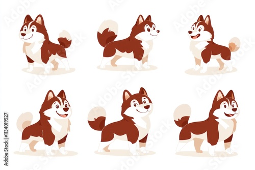 Wallpaper Mural Six adorable cartoon husky dogs in various poses. Torontodigital.ca