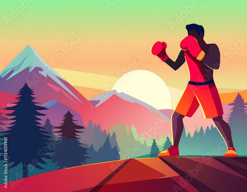 Modern Digital Art Depicting a Boxer�s Training Session in Nature�s Serenity photo