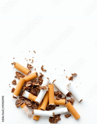 s of cigarettes and shavings on a white surface. photo