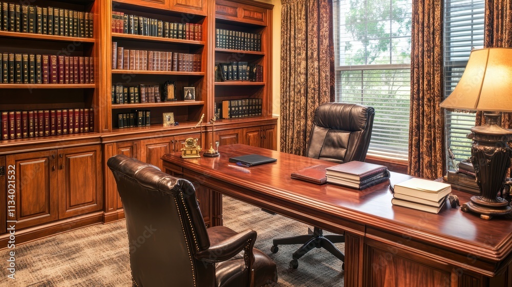 luxurious home office with rich wood furnishings and extensive b luxurious home office with rich wood furnishings and extensive b