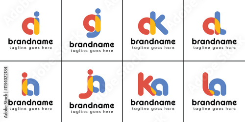 Letters ai ia aj ja ak ka al la Playful Logo, represent a fun, energetic, and joy