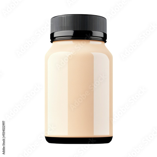 A plastic jar with black lid on a white transparent PNG background photo