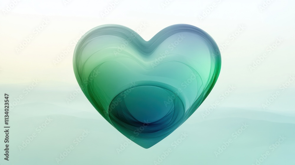 Fototapeta premium Abstract heart shape, translucent, gradient teal and green colors.