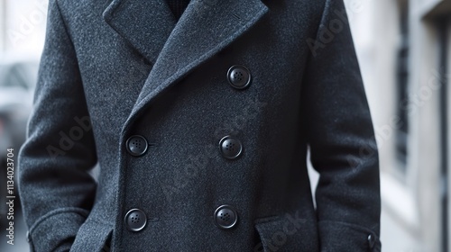 Wallpaper Mural Men's Gray Double-Breasted Wool Coat: Classic Style Torontodigital.ca