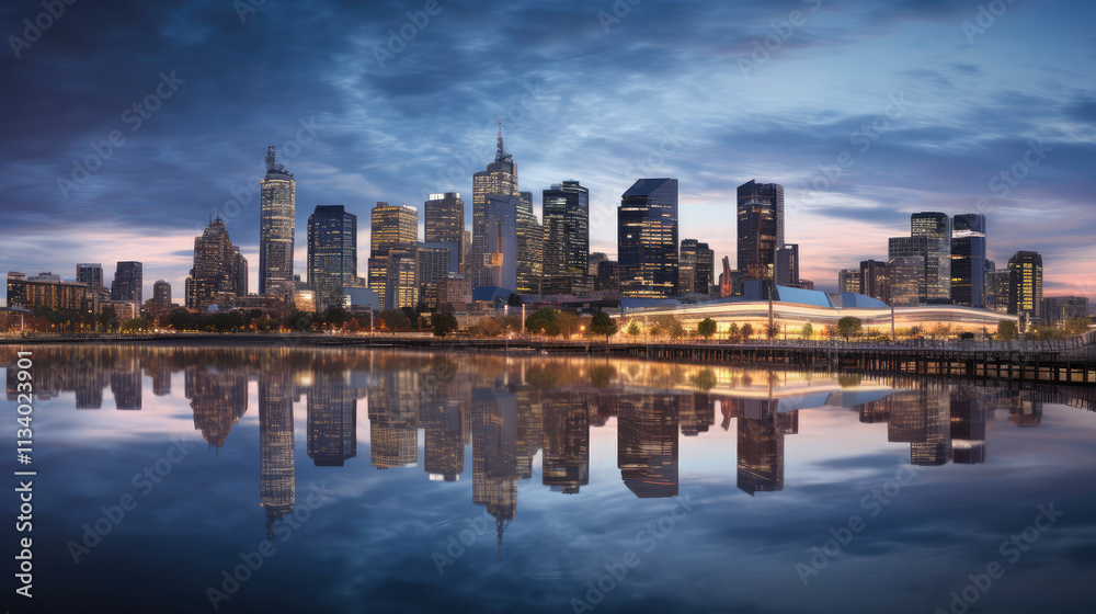 Twilight Serenity: Urban Skyline Reflections Twilight Serenity: Urban Skyline Reflections