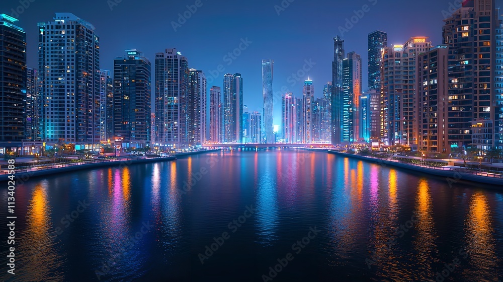 Fototapeta premium Dubai Cityscape at Night, Long Exposure (16K Resolution)