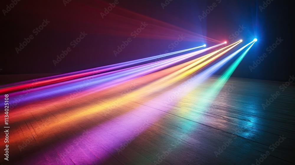 Colorful Light Rays Creating Dynamic Patterns in Dark Space Colorful Light Rays Creating Dynamic Patterns in Dark Space