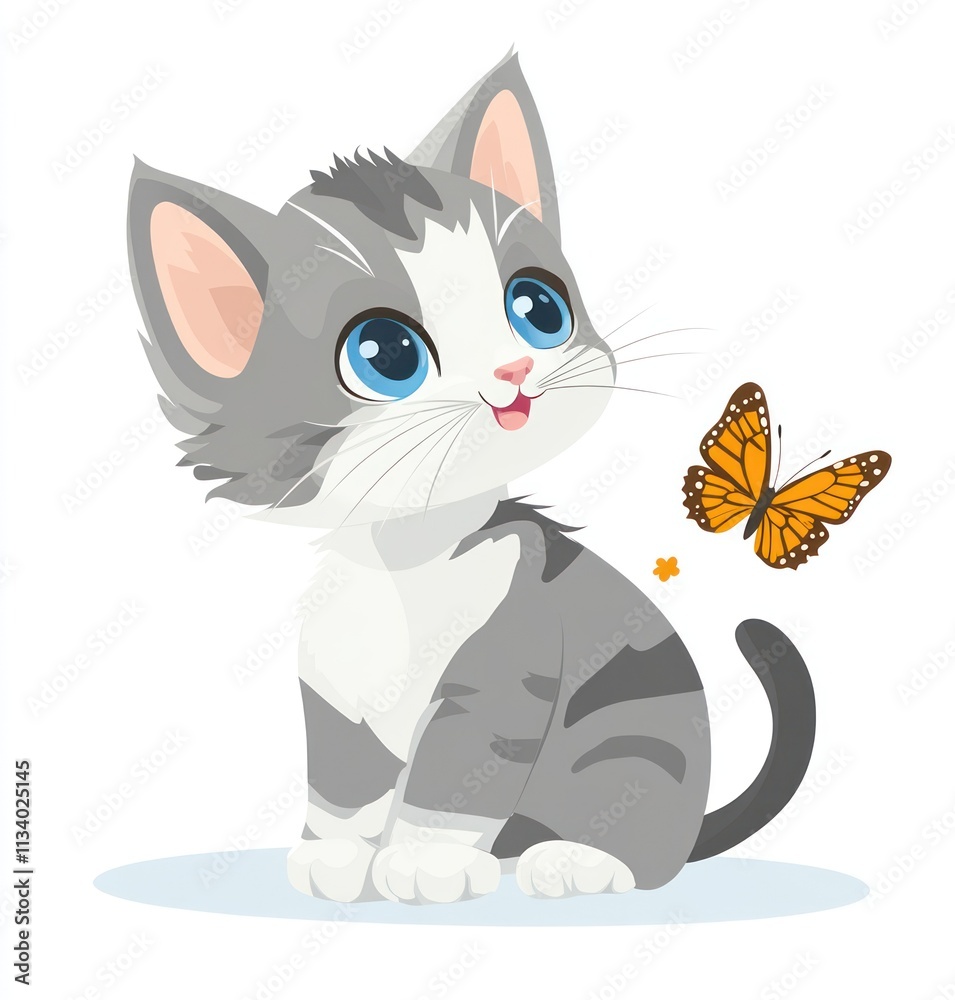 Cute kitten looking up at a butterfly. Cute kitten looking up at a butterfly.