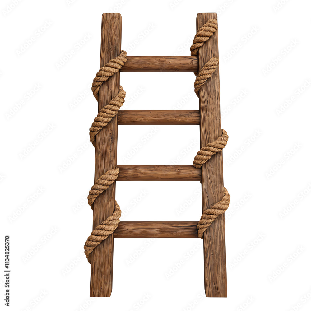 Wooden ladder with rope accents, set against a black background. transparent background Wooden ladder with rope accents, set against a black background. transparent background