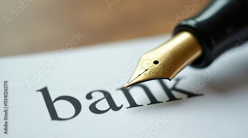 Wallpaper Mural Close-Up of Fountain Pen with Ornate Gold Nib Near Word Bank Torontodigital.ca