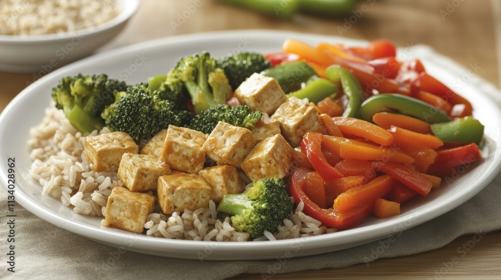 healthy tofu bowl with brown rice broccoli and roasted vegetable healthy tofu bowl with brown rice broccoli and roasted vegetable