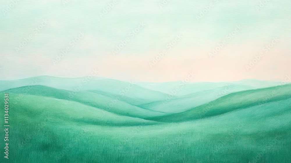Serene Green Hills Under Soft Sky in Minimalist Abstract Style Serene Green Hills Under Soft Sky in Minimalist Abstract Style