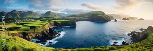 Panoramic Splendor: A Majestic View of the Azores Archipelago at Sunset