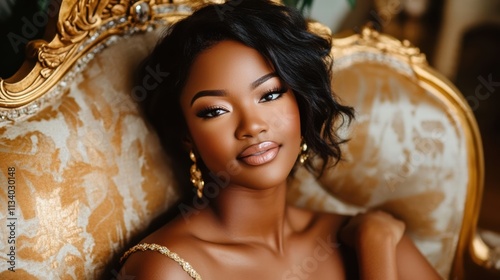 Wallpaper Mural beautiful black woman in gold chair portrait Torontodigital.ca
