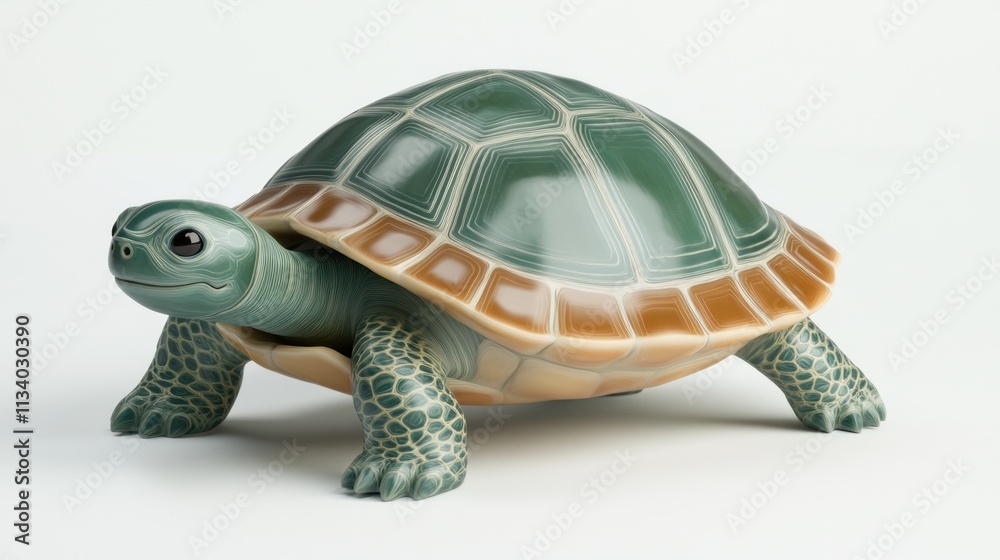 Obraz premium Cute, stylized turtle figurine, with a detailed shell of teal and tan, in a 3/4 view.