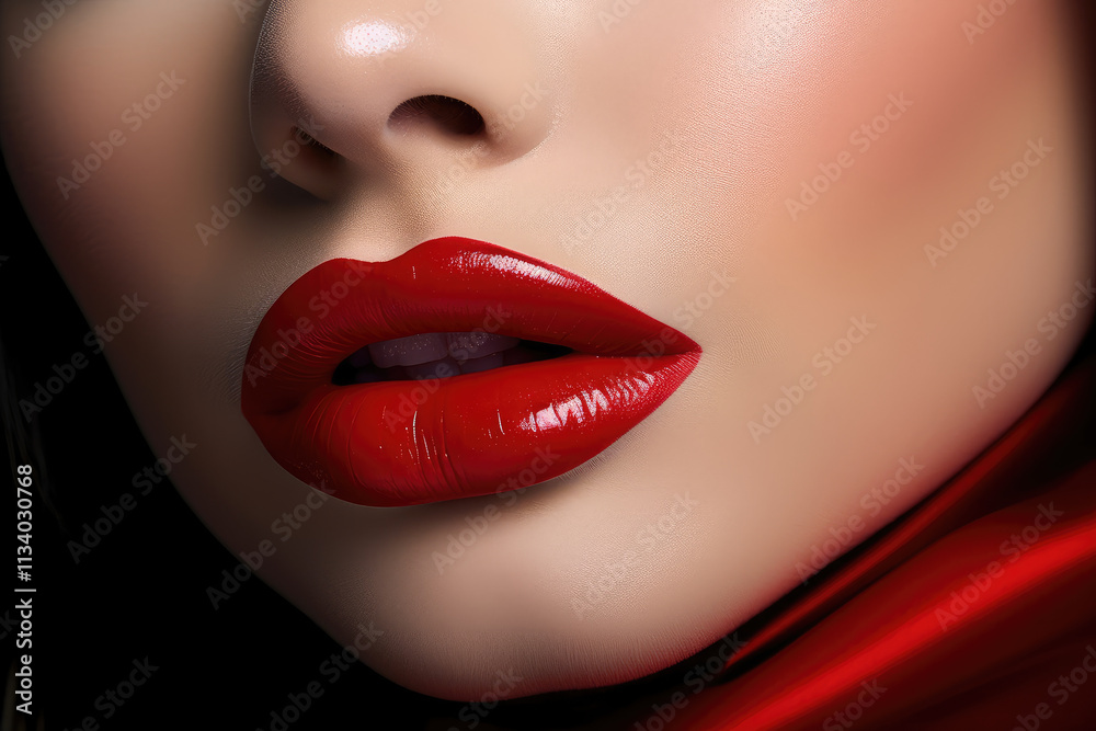 Seductive Crimson Lips - Close-Up Beauty Portrait