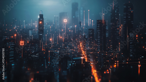 Wallpaper Mural Smart digital Innovation city with connection network reciprocity over the cityscape. of future smart wireless digital city and social media networking systems that connects people with in city Torontodigital.ca