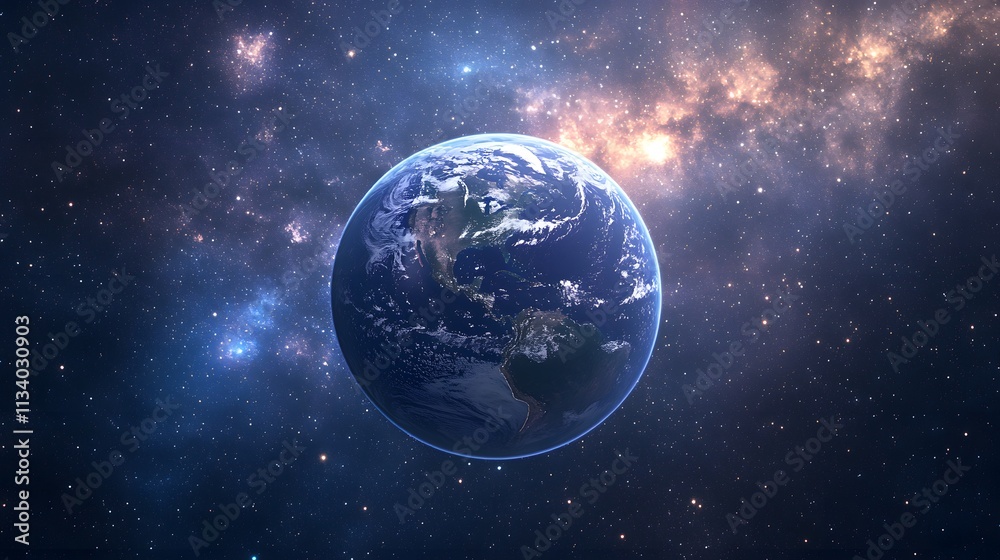 Fototapeta premium Earth in Space Amidst Starry Nebulae