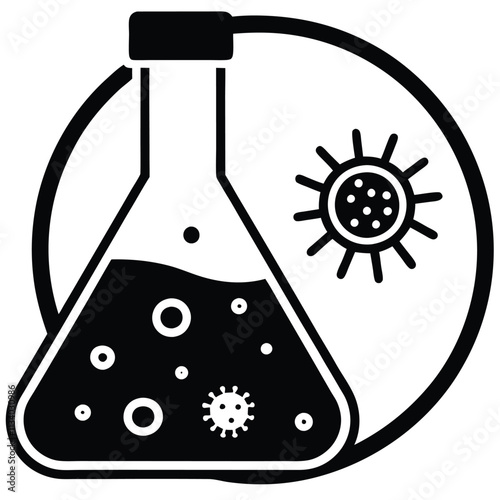 Scientific Vector Illustration of Laboratory Flask and Microscopic View of Microorganisms