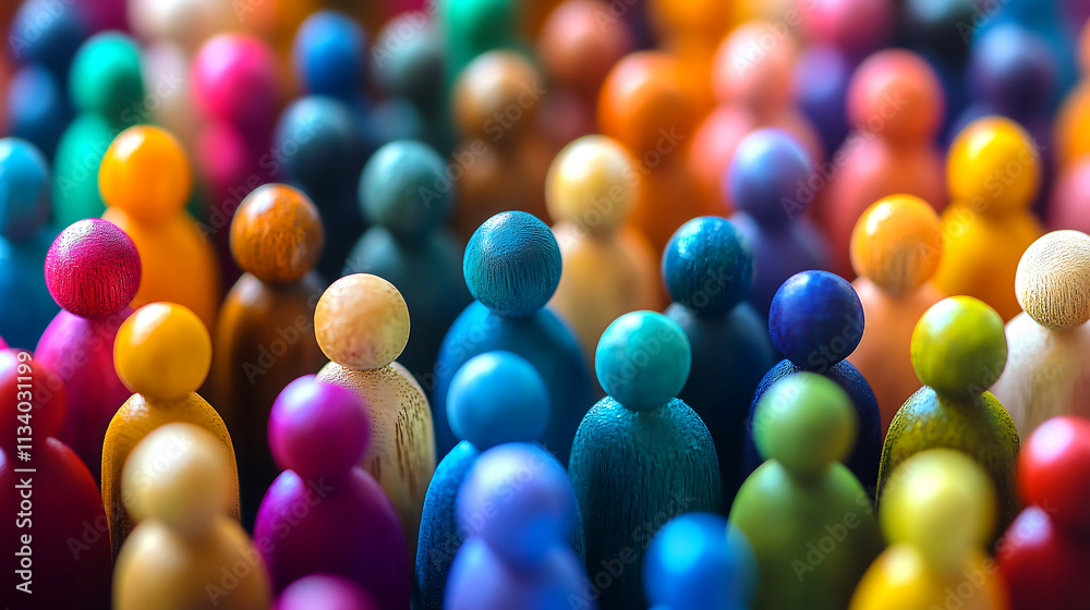 Crowd of colored human miniatures. People figures. Diversity, equity and inclusion concept. Crowd of colored human miniatures. People figures. Diversity, equity and inclusion concept.