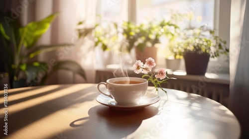 Wallpaper Mural Cozy morning tea with sunlight and plants. Torontodigital.ca