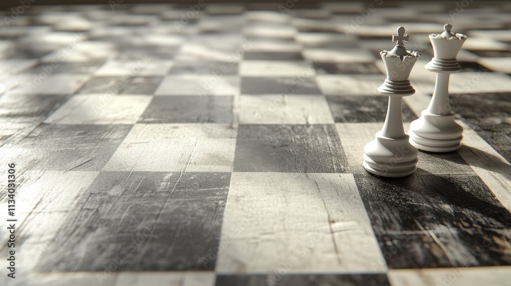 Strategic Showdown White Chess Kings on Rustic Board Game