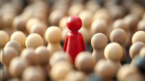 A red miniature human figure stands out among other. Perfect canditate concept.
