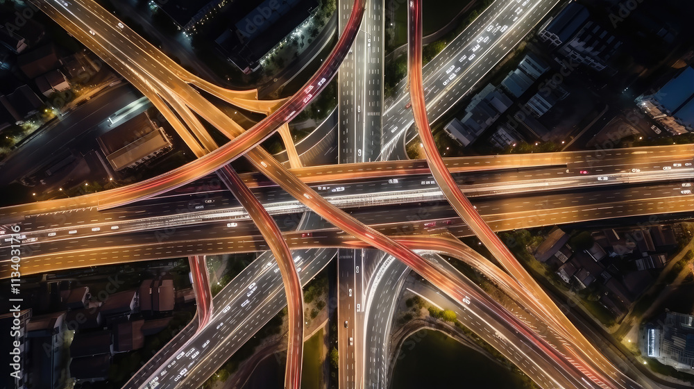 Fototapeta premium Majestic Aerial View of Busy Highway Interchange at Twilight
