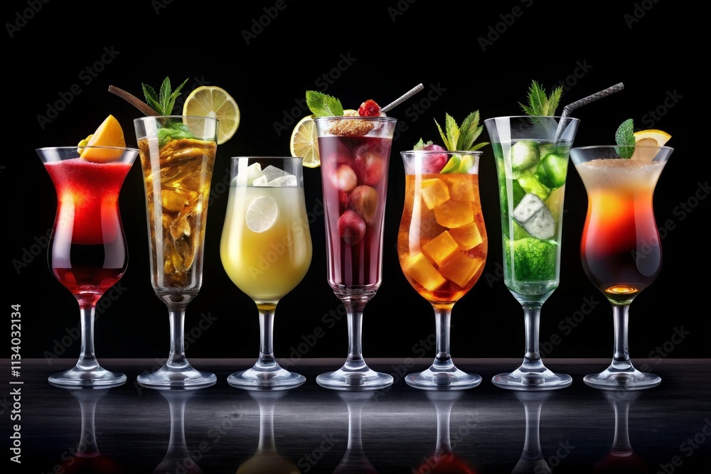Row of Cocktail Drinks . AI generated Illustration Row of Cocktail Drinks . AI generated Illustration