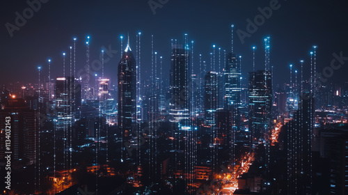 Wallpaper Mural Smart digital Innovation city with connection network reciprocity over the cityscape. of future smart wireless digital city and social media networking systems that connects people with in city Torontodigital.ca