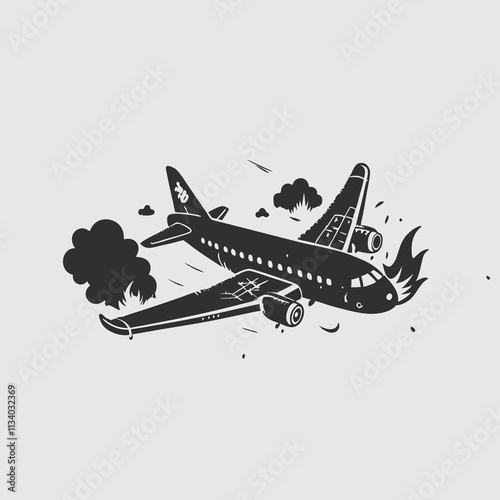 Airplane accident isolated on white background