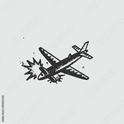 Air Crash. Burning falling plane. The plane crashed to the ground isolated on white background