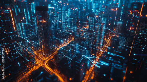 Wallpaper Mural Smart digital Innovation city with connection network reciprocity over the cityscape. of future smart wireless digital city and social media networking systems that connects people with in city Torontodigital.ca