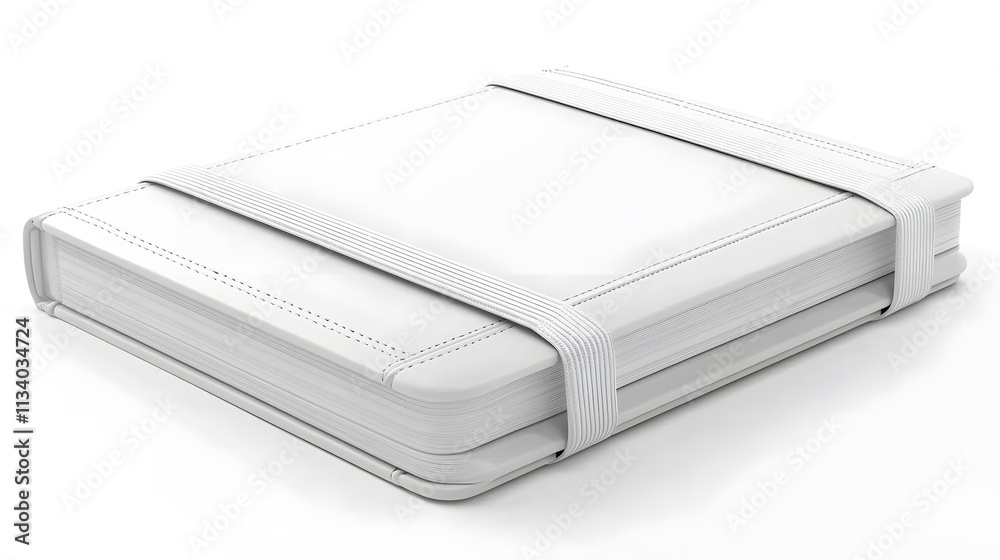 Closed white blank book with elastic band closure, isolated on white background. Closed white blank book with elastic band closure, isolated on white background.
