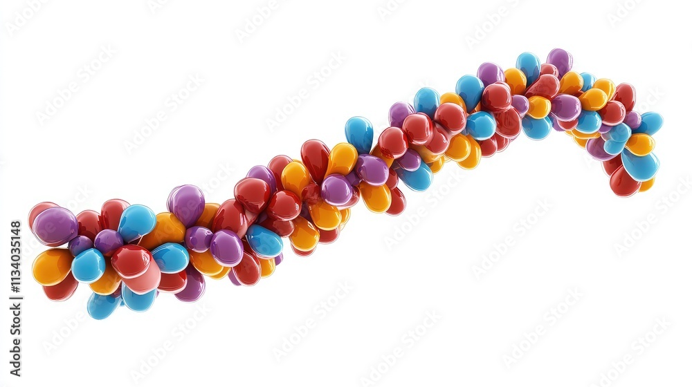 A visual representation of a polymer chain, with repeating monomer units connected in a long linear arrangement, forming a macromolecule A visual representation of a polymer chain, with repeating monomer units connected in a long linear arrangement, forming a macromolecule