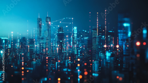 Wallpaper Mural Smart digital Innovation city with connection network reciprocity over the cityscape. of future smart wireless digital city and social media networking systems that connects people with in city Torontodigital.ca