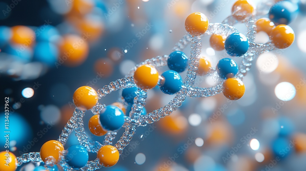 Colorful Molecular Structure on a Blue Background: Scientific Beauty Colorful Molecular Structure on a Blue Background: Scientific Beauty