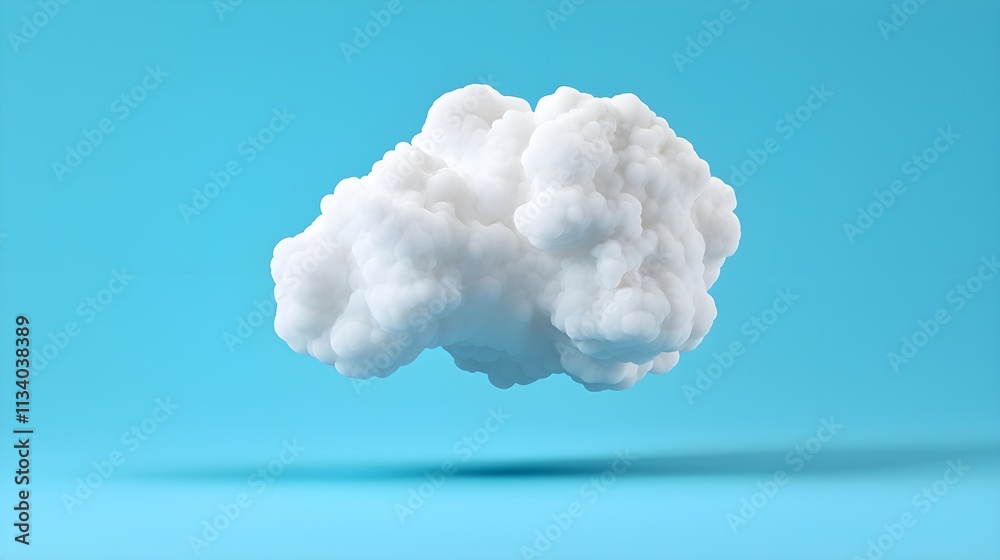 Soft White Cloud Floating in Blue Background with Shadows and Depth Perception Effects Soft White Cloud Floating in Blue Background with Shadows and Depth Perception Effects