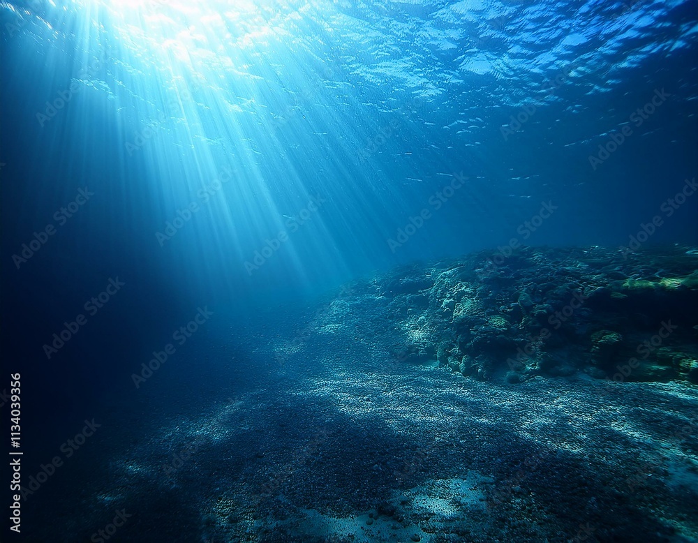 Underwater Ocean - Blue Abyss With Sunlight - Diving And Scuba Background Underwater Ocean - Blue Abyss With Sunlight - Diving And Scuba Background
