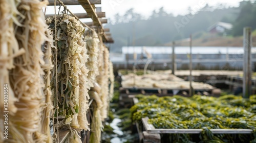 Coastal Seaweed Drying on Rustic Racks photo